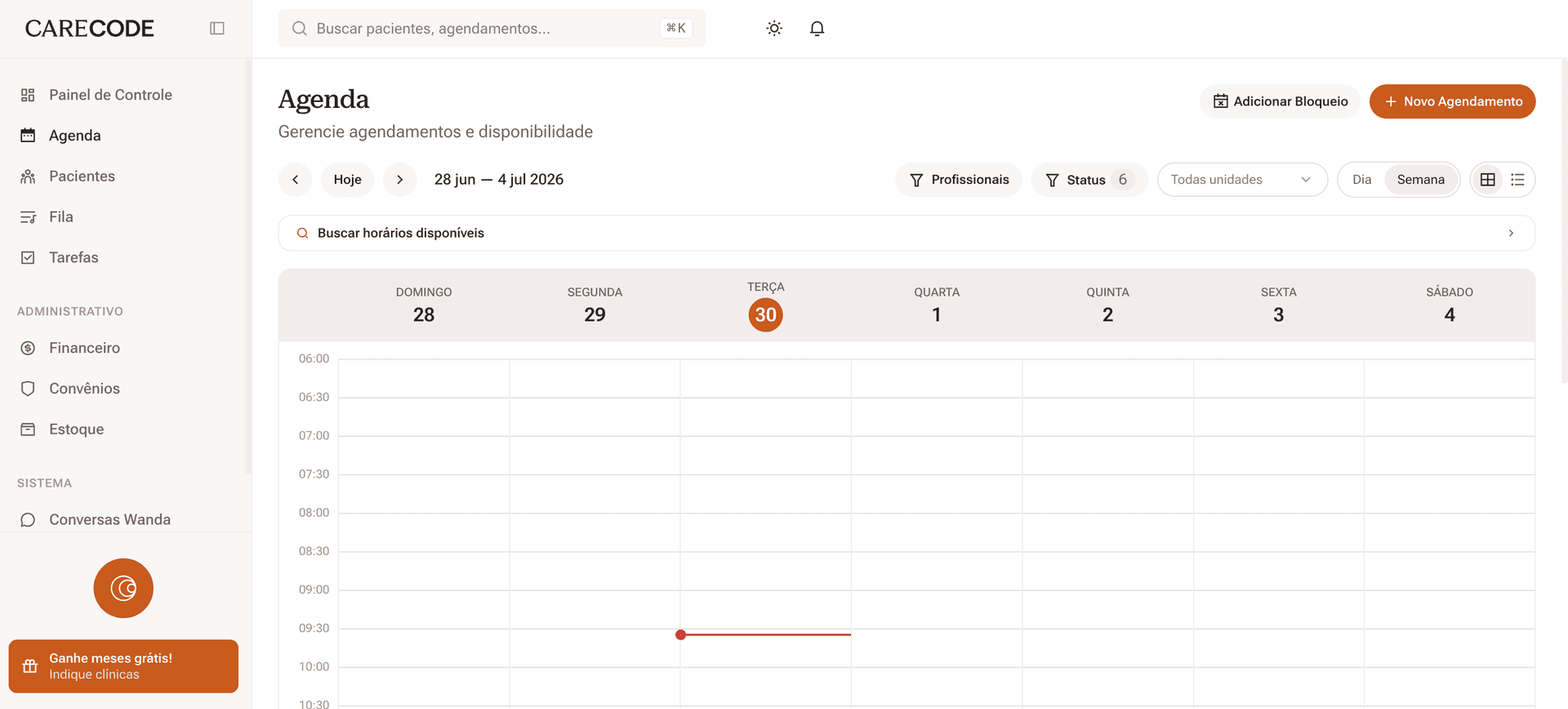 Agenda da Carecode com a consulta online vinculada ao horário